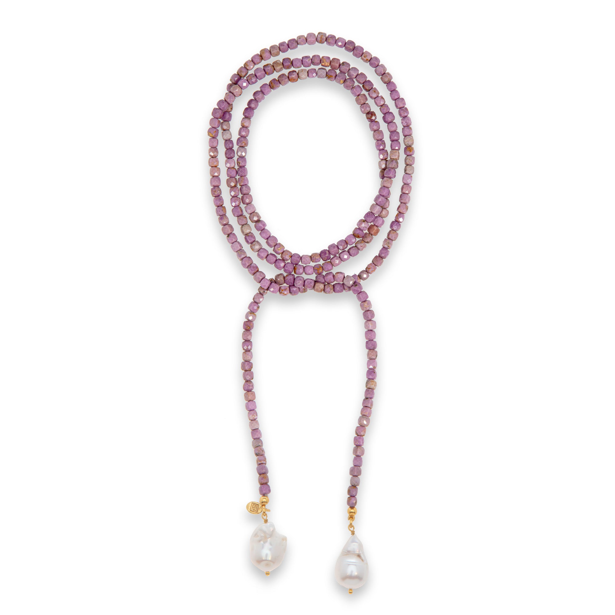 Phosphosiderite And Baroque Pearl Lariat Necklace: The Lara
