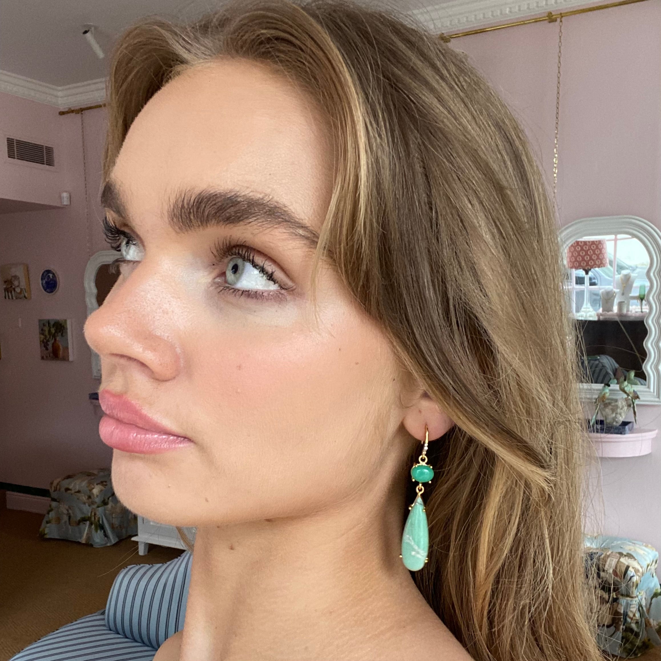 18k Gold Vermeil Chrysoprase and Variscite Hook Earrings: The Claudia