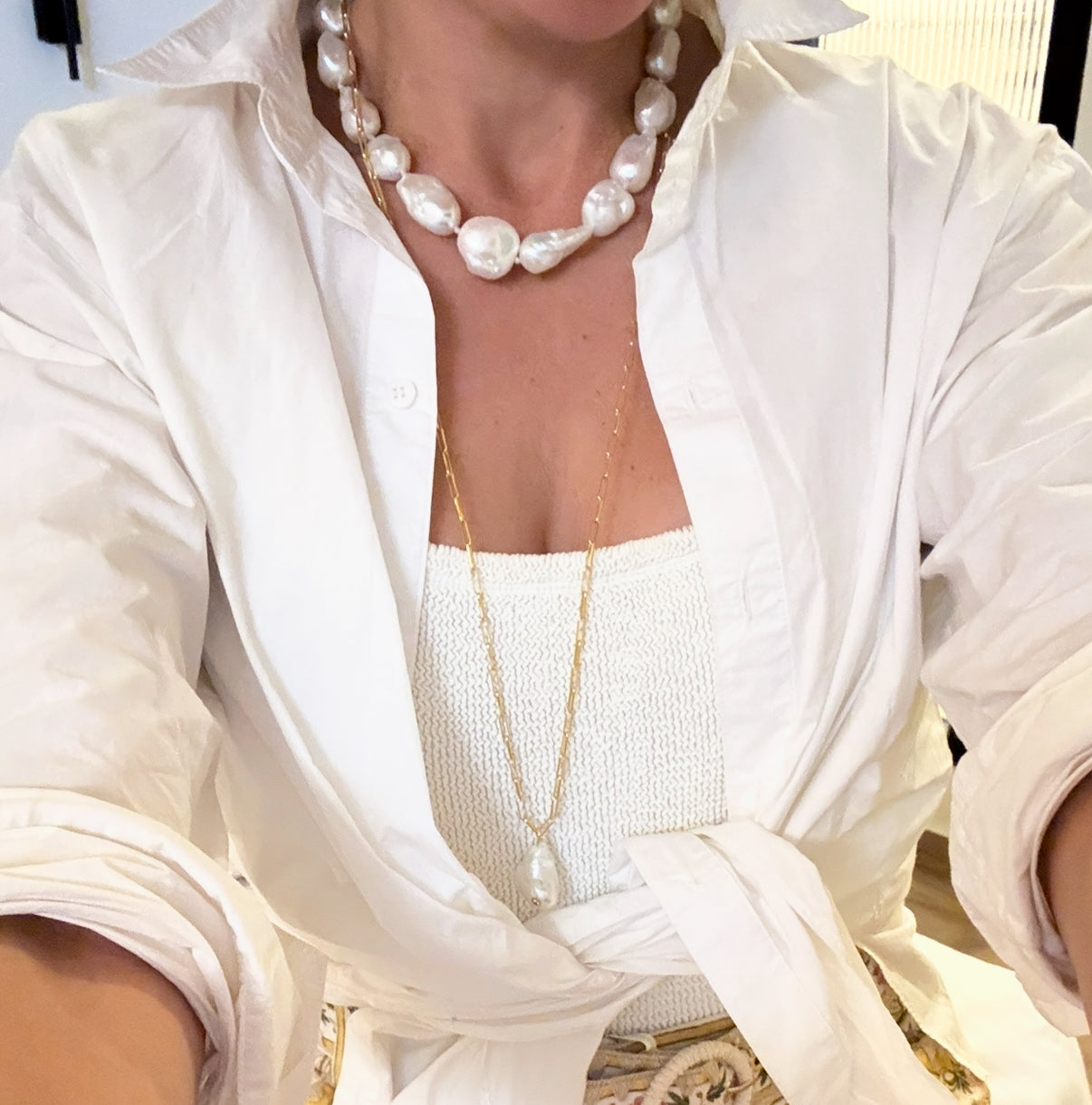 Thick Pearl Hammered Ring: The Yolanda