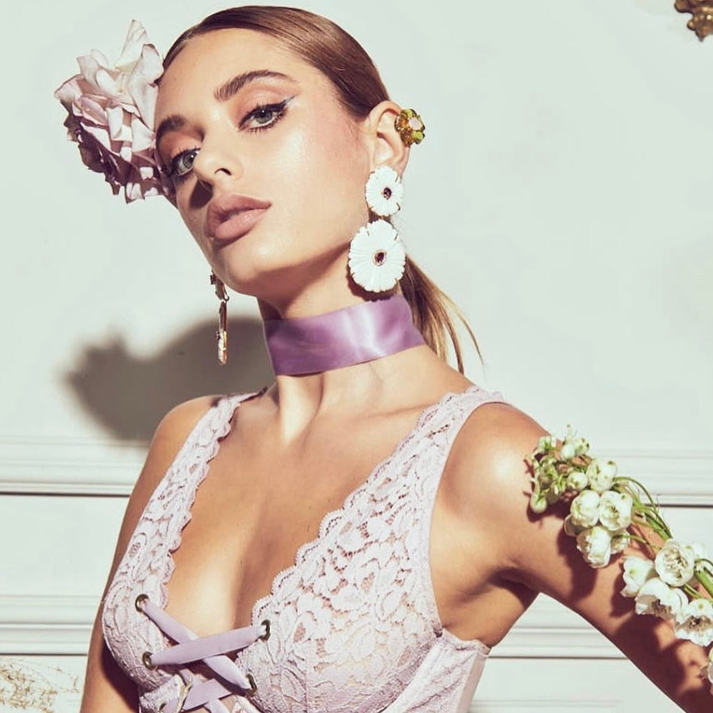 Carved White Agate and Garnet Flower Statement Earrings: The Emilia