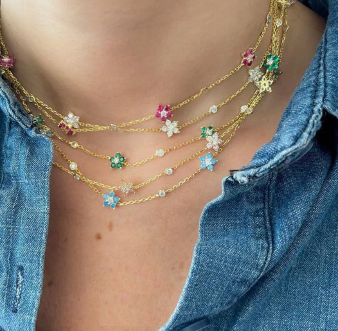 Dainty Gemstone Floral Necklace: The Miriani