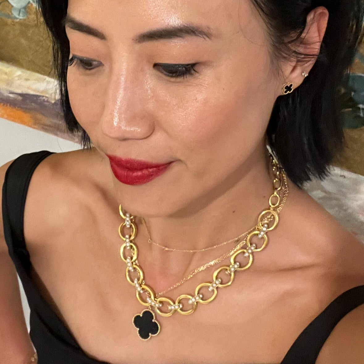 Chunky Link Gold Necklace With Pearl: The Nicola