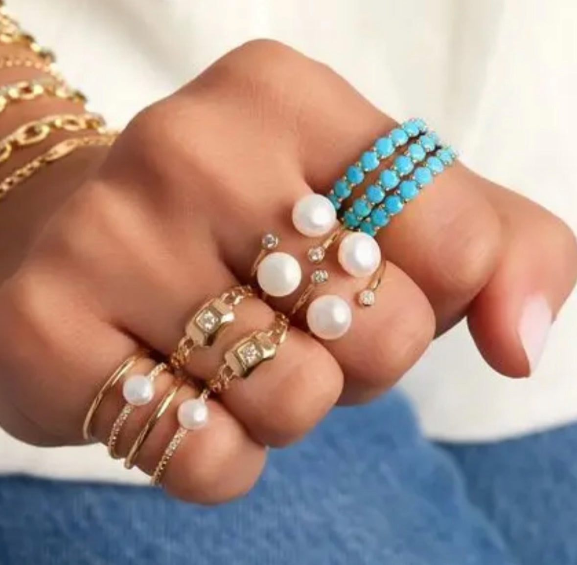 Double Pearl and White Topaz Ring: The Ashleigh