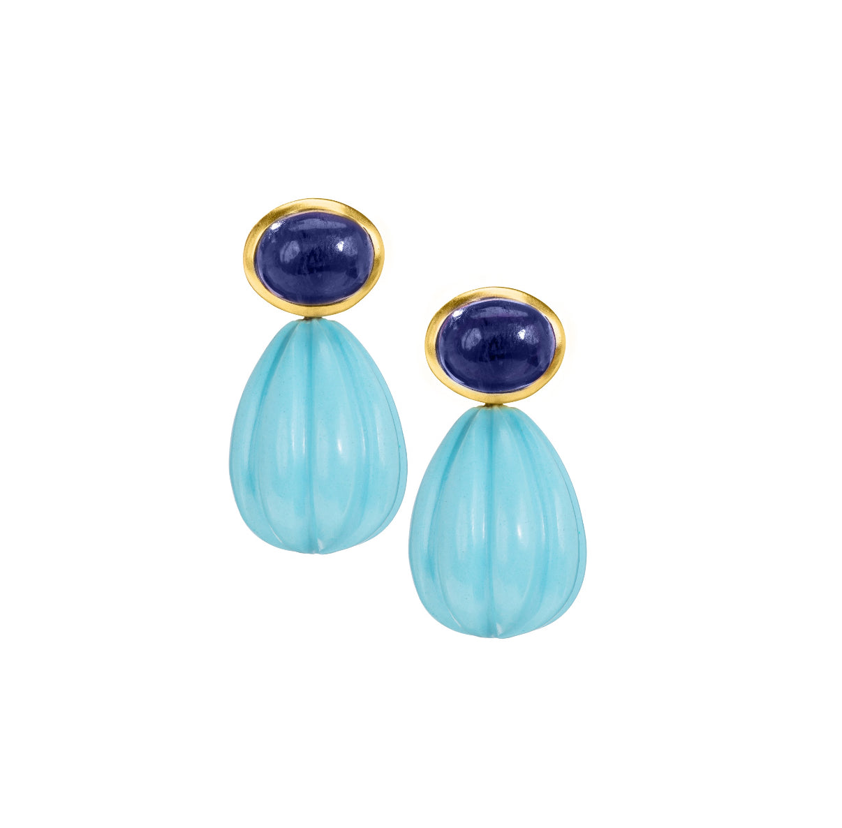 Tanzanite & Carved Turquoise Drop Earrings: The Salma