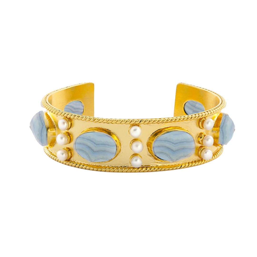 The Viviene: Gemstone & Pearl Cuff Bracelet