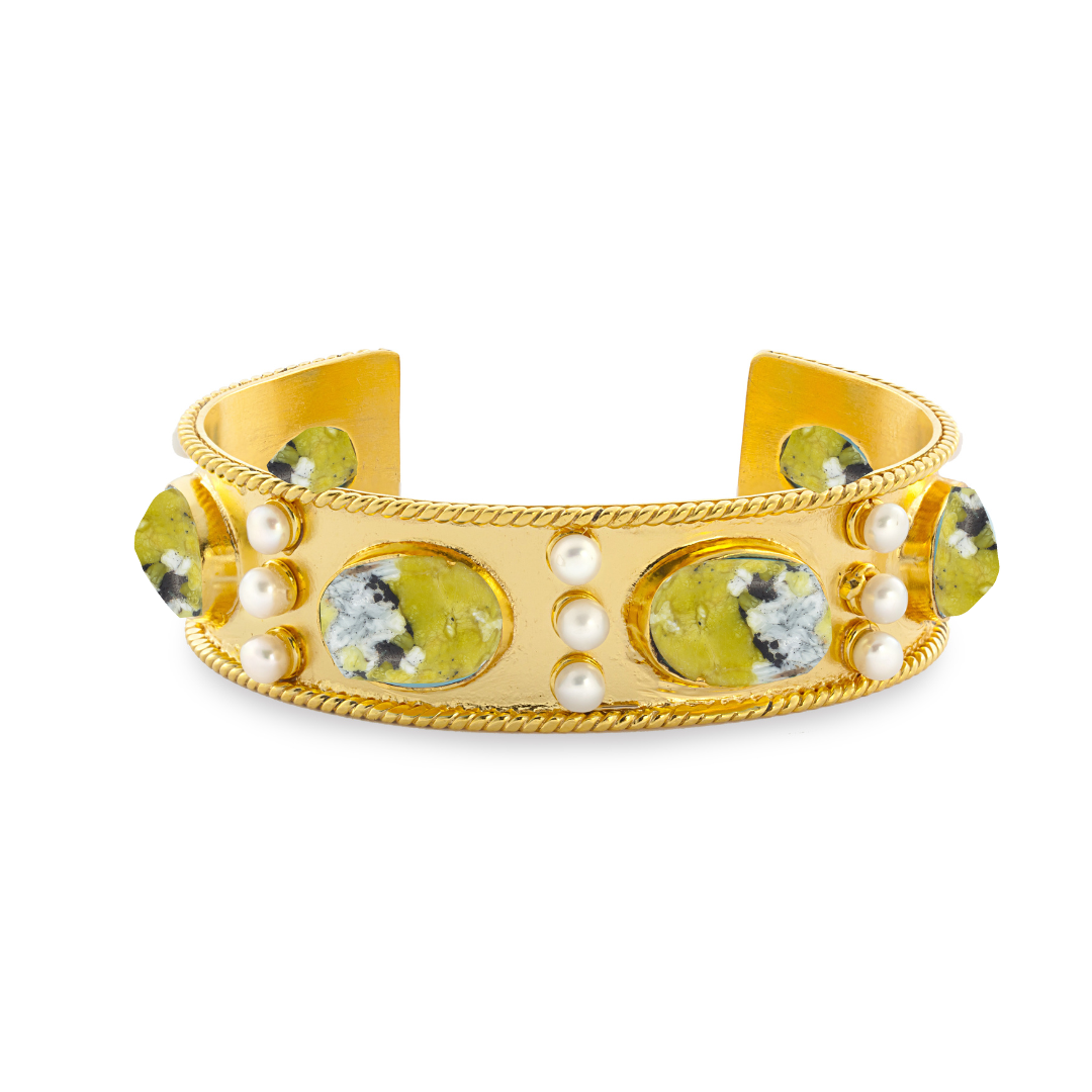 The Viviene: Gemstone & Pearl Cuff Bracelet