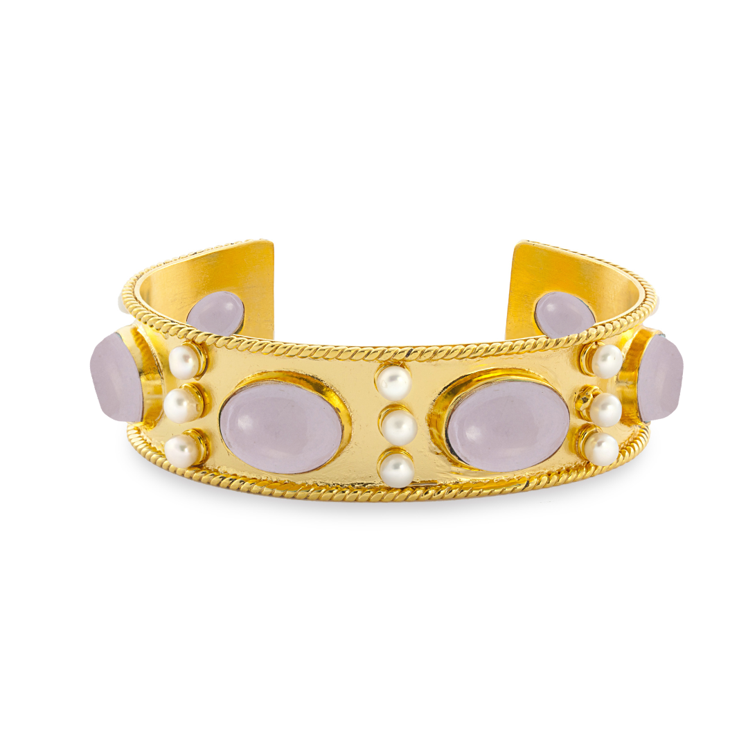 The Viviene: Gemstone & Pearl Cuff Bracelet
