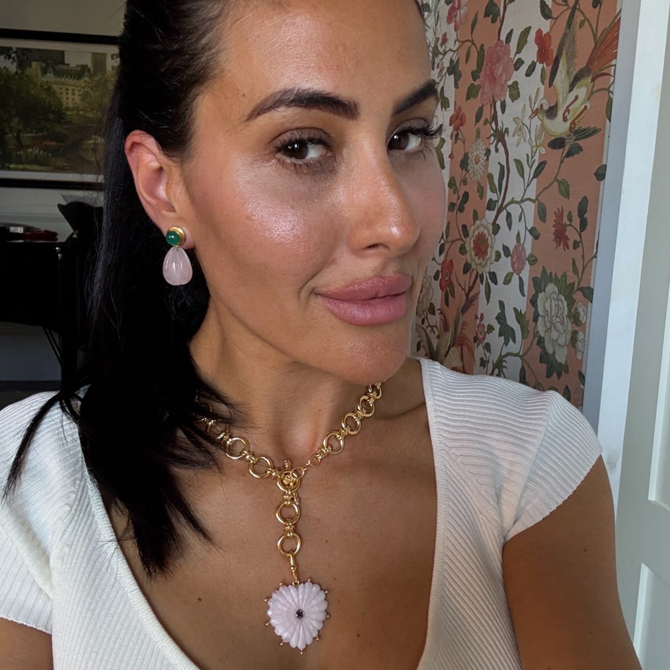 The Mabel: Reversible Carved Pink Opal Heart