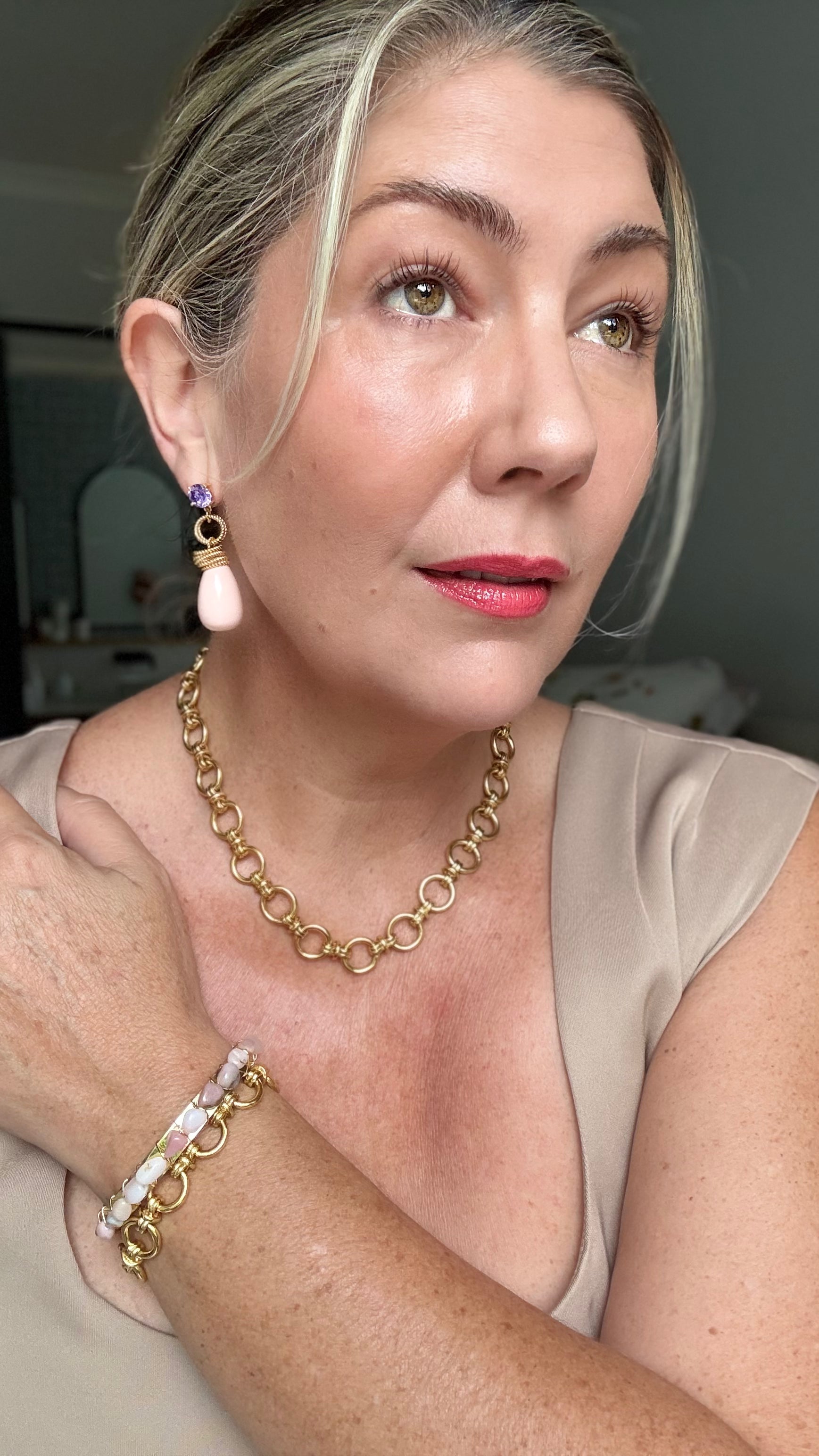 Pink Opal Wire Wrapped Cuff: The Jelena