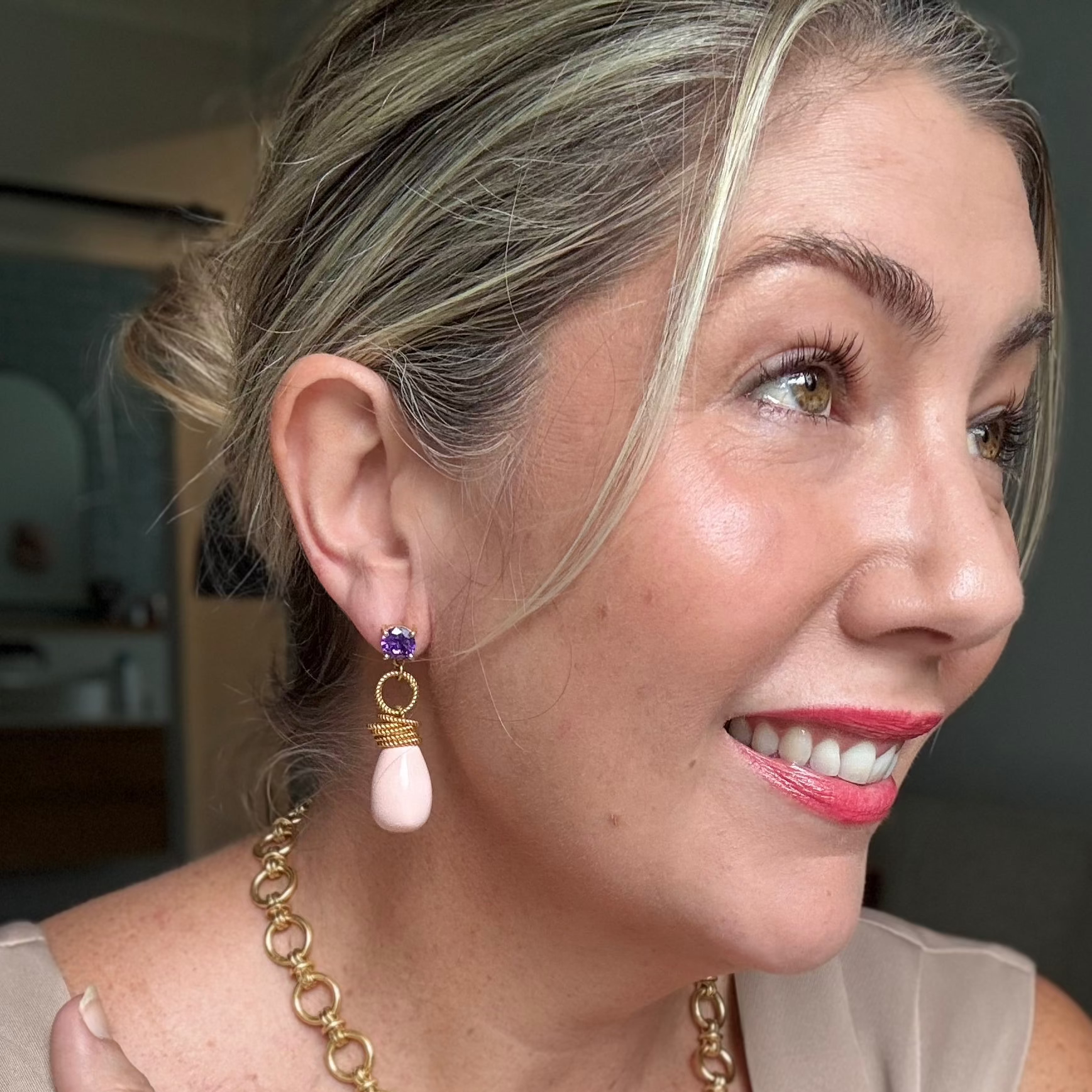 Amethyst and Coral Drop Earrings: The Clarissa