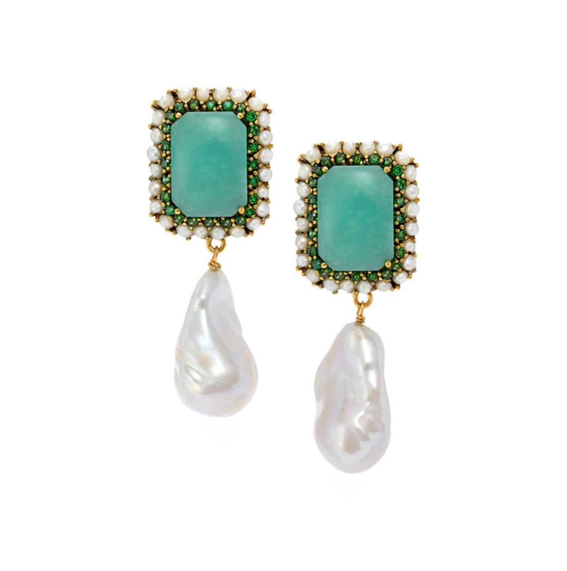 18k Gold Vermeil Amazonite, Pearl and Baroque Pearl Earrings: The Victoria