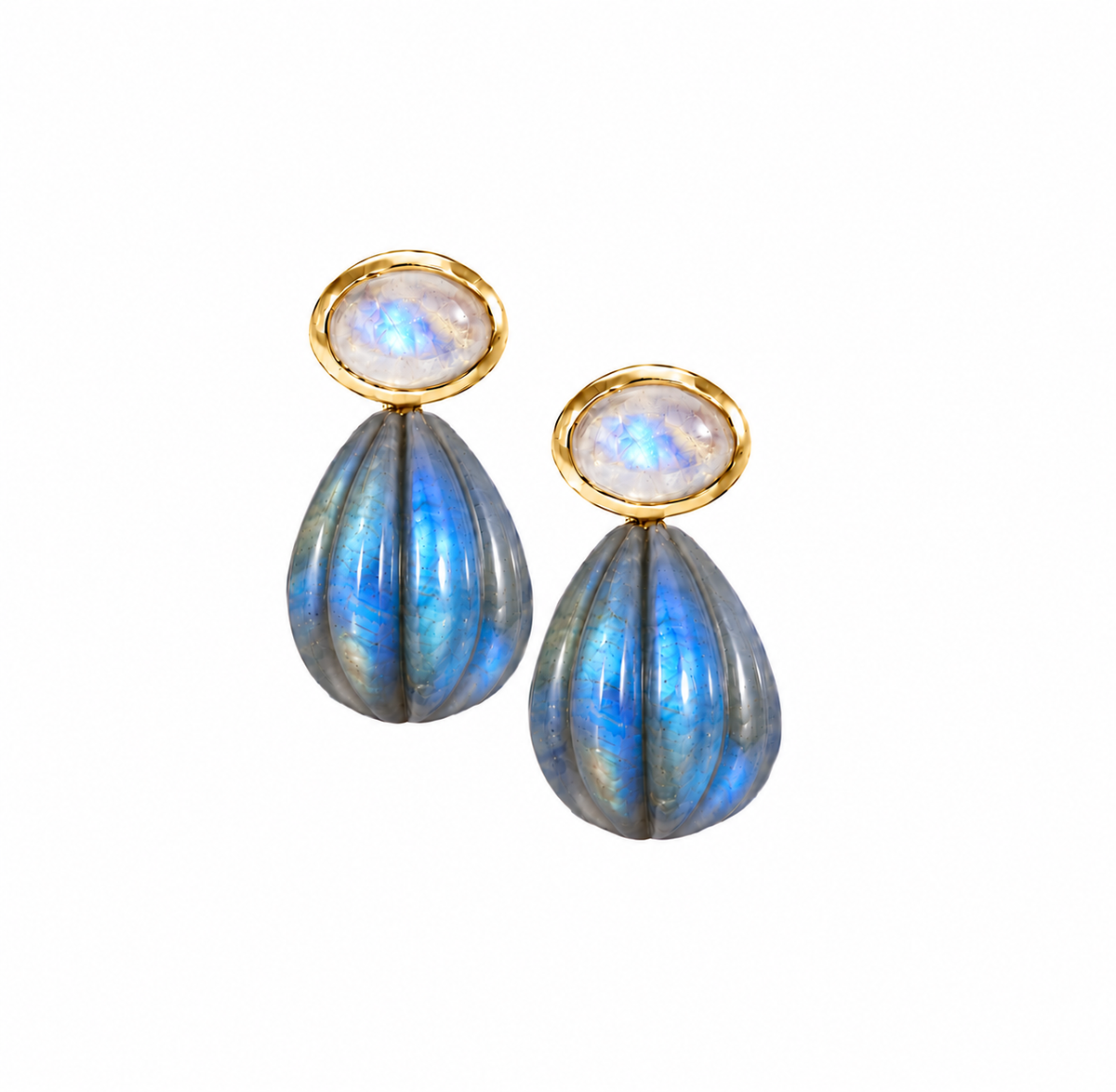 Rainbow Moonstone & Labradorite Carved Drop Earrings: The Salma