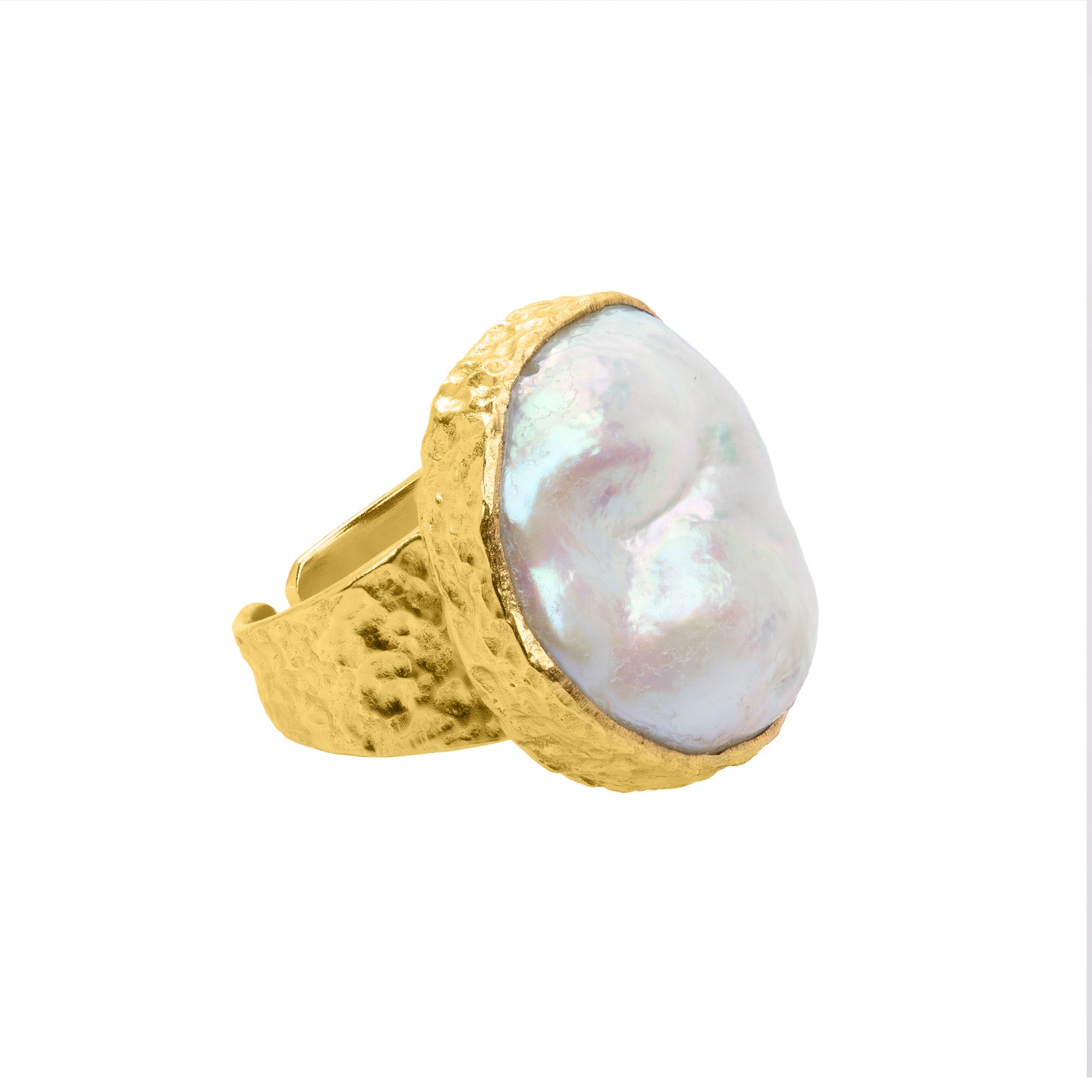 Large baroque pearl hammered band ring: The Sandra