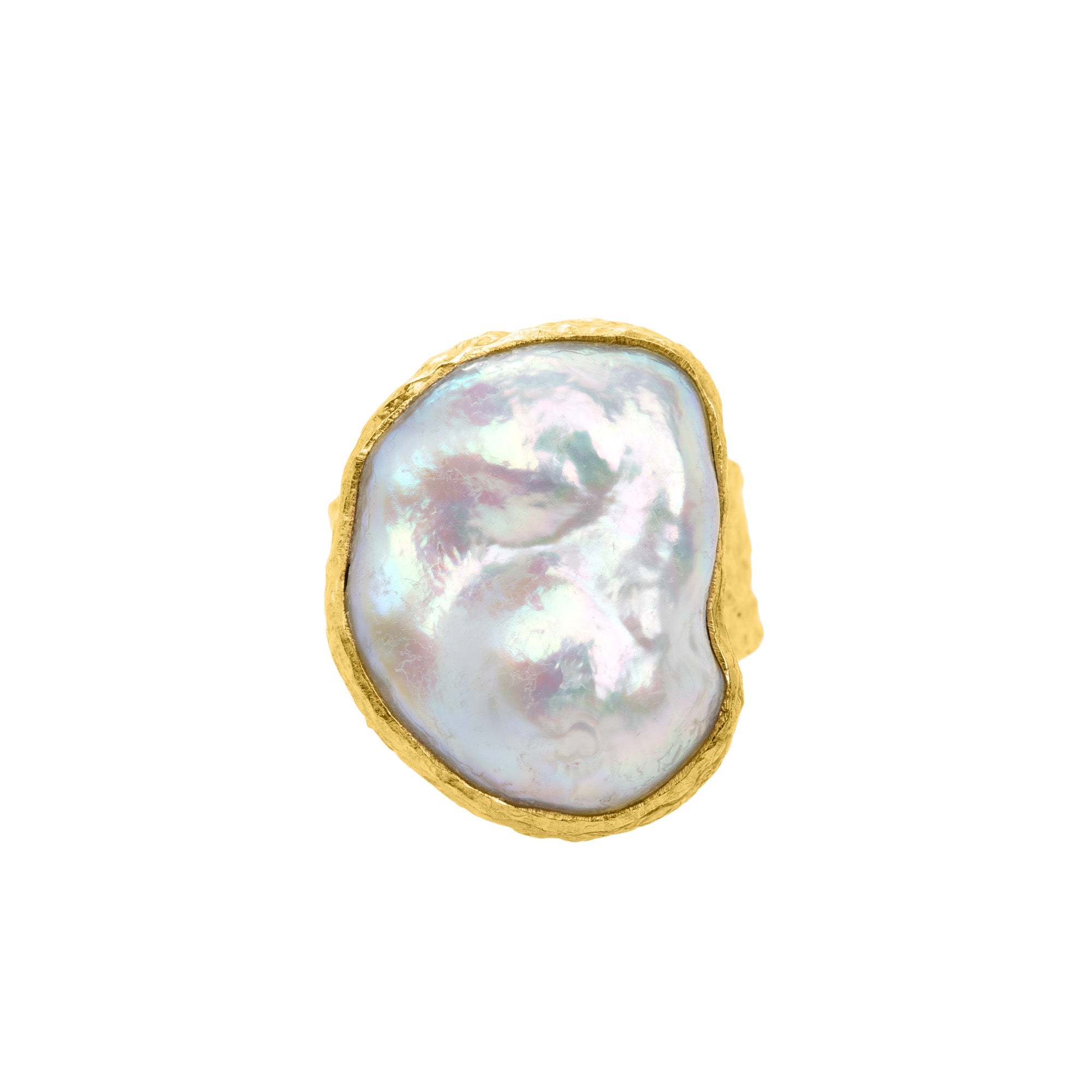 Large baroque pearl hammered band ring: The Sandra