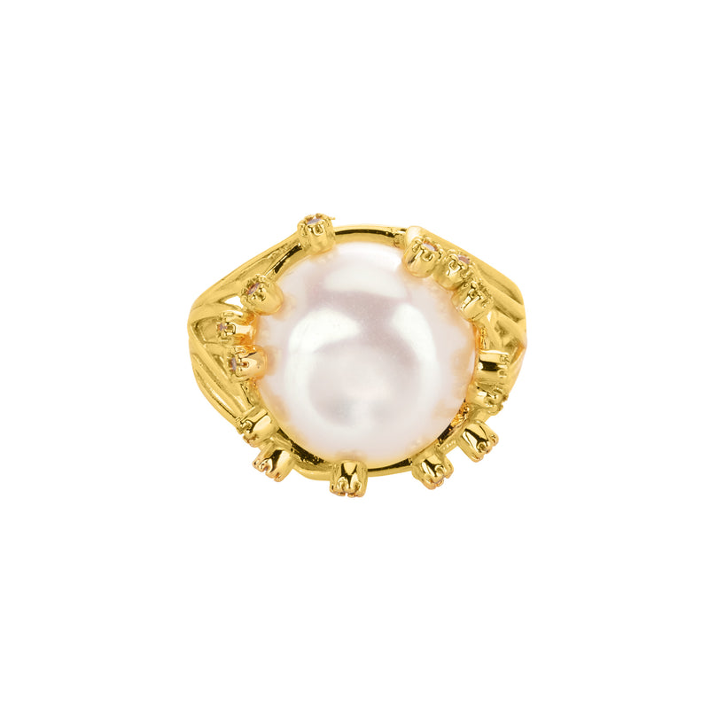 The Carina: Freshwater Pearl and White Topaz Prong Ring