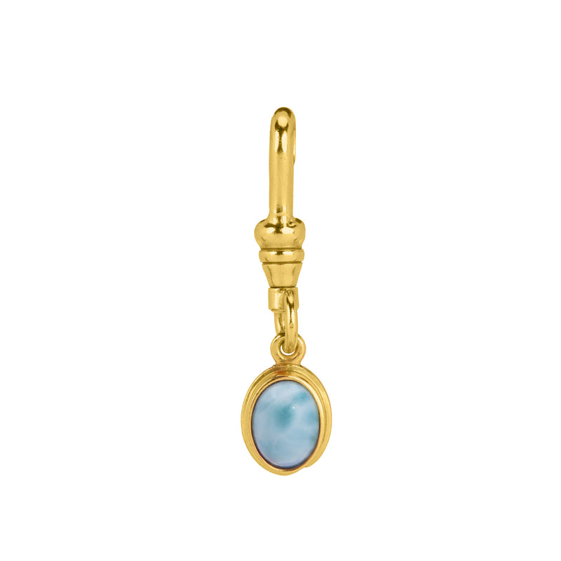 Mini Plain Step Bezel Oval Gemstone Charm (Larimar)