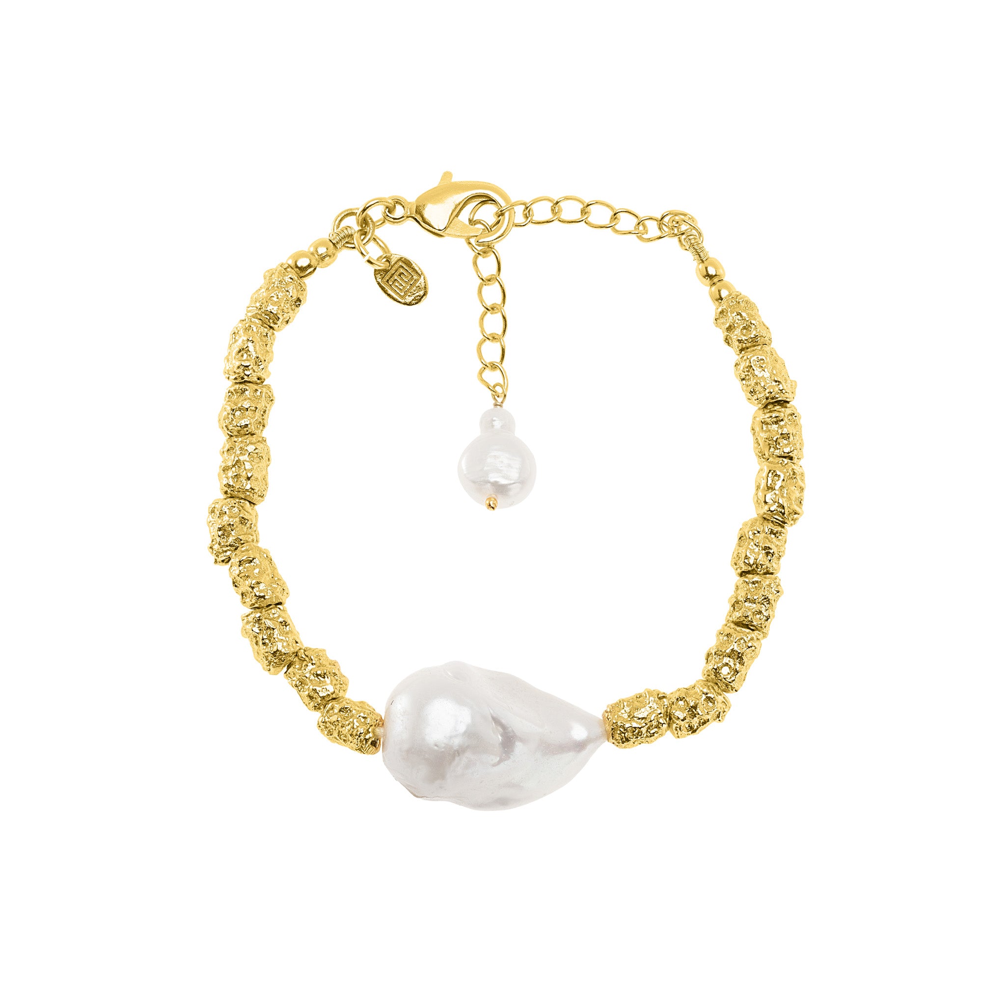 The Anita: Baroque Pearl and Hammered Bead Bracelet