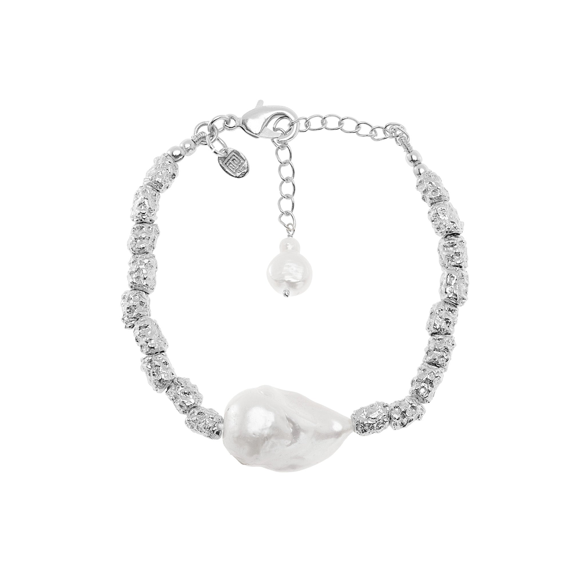 The Anita: Baroque Pearl and Hammered Bead Bracelet