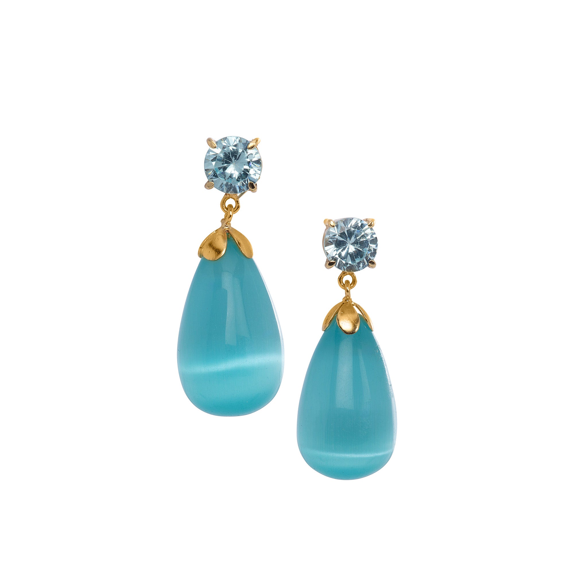 Sky Blue Topaz and Cat's Eye Drop Earrings: The Loren