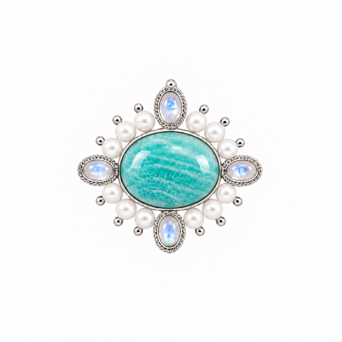 3-in-1 Amazonite & Rainbow Moonstone Brooch/Clip/Charm: The Celeste