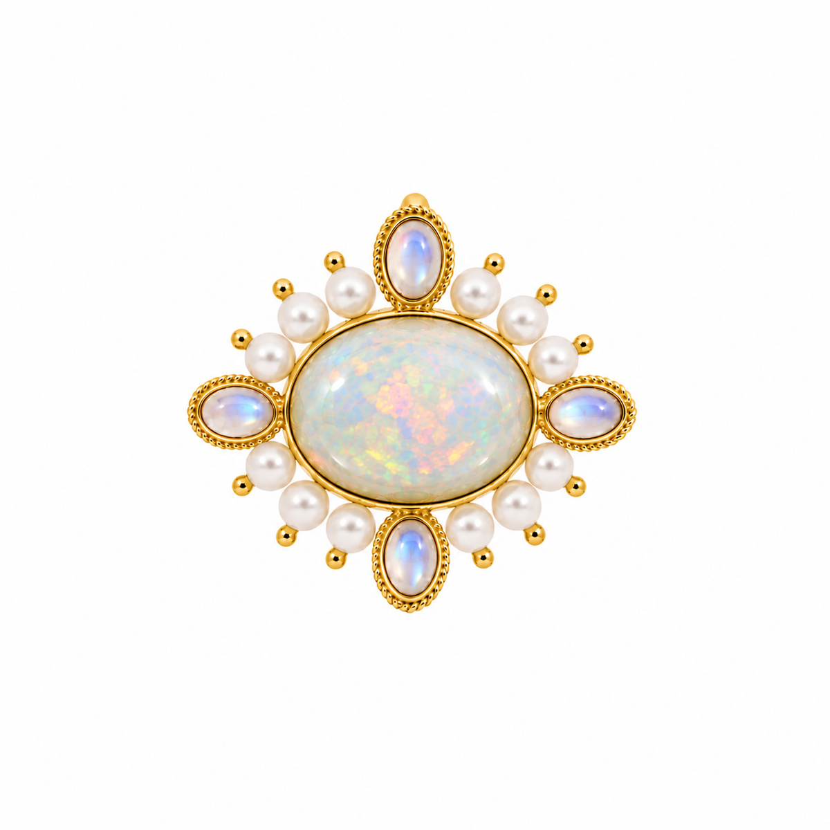3-in-1 Opal & Rainbow Moonstone Brooch/Clip/Charm: The Celeste