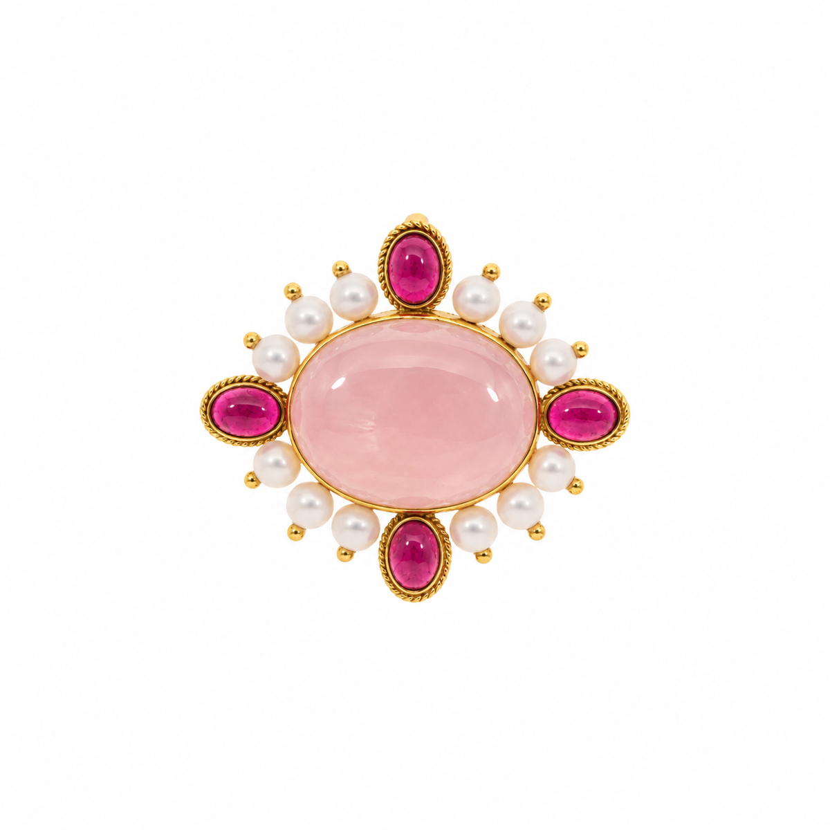 3-in-1 Strawberry Quartz & Pink Chalcedony Brooch/Clip/Charm: The Celeste