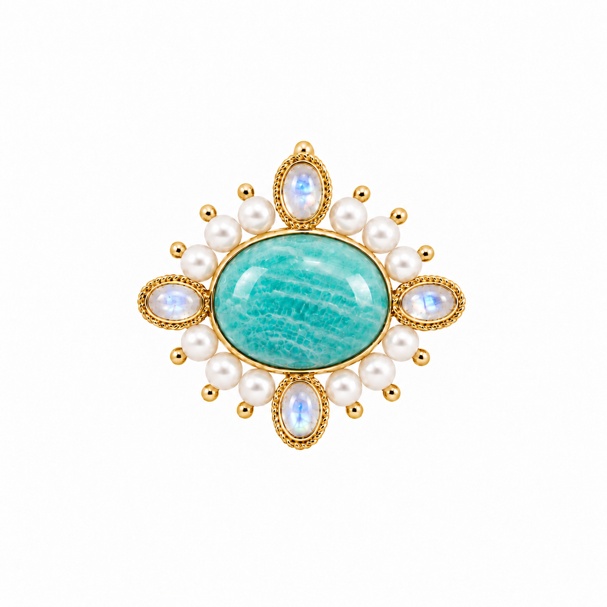 3-in-1 Amazonite & Rainbow Moonstone Brooch/Clip/Charm: The Celeste