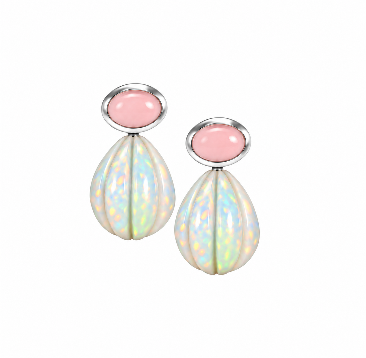Peruvian Pink Opal & Opal Carved Drop Earrings: The Salma