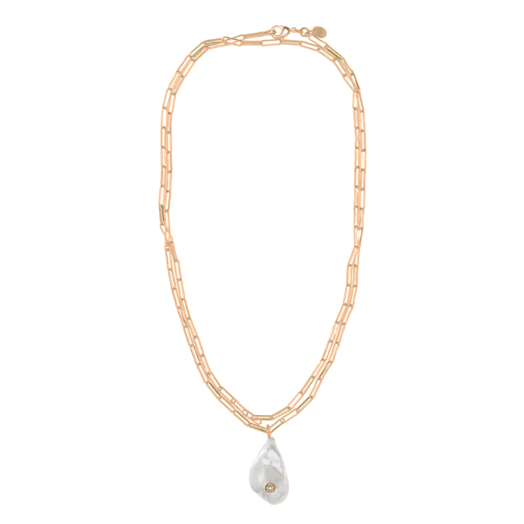 The Payton: Paperclip Chain With Baroque Pearl Necklace