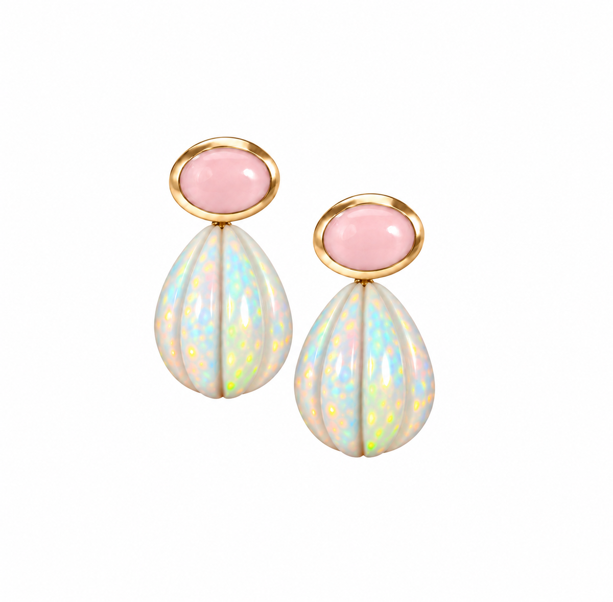 Peruvian Pink Opal & Opal Carved Drop Earrings: The Salma
