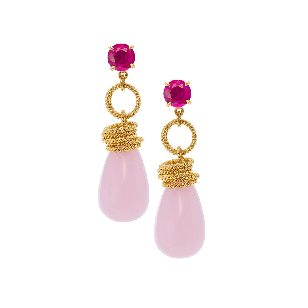 Hot Pink and Pink Chalcedony Drop Earrings: The Clarissa
