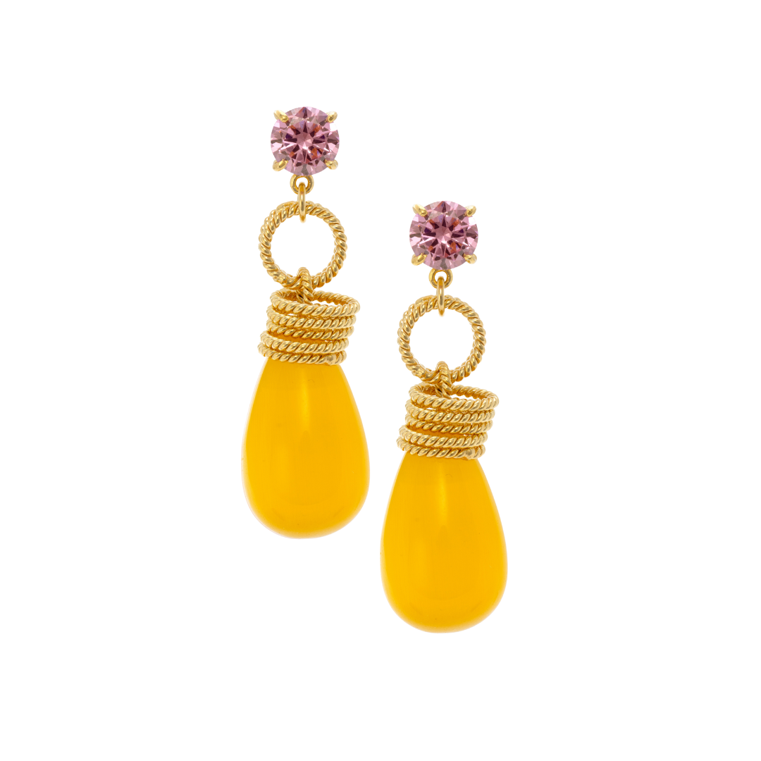 Pink and Lemon Cat's Eye Drop Earrings: The Clarissa