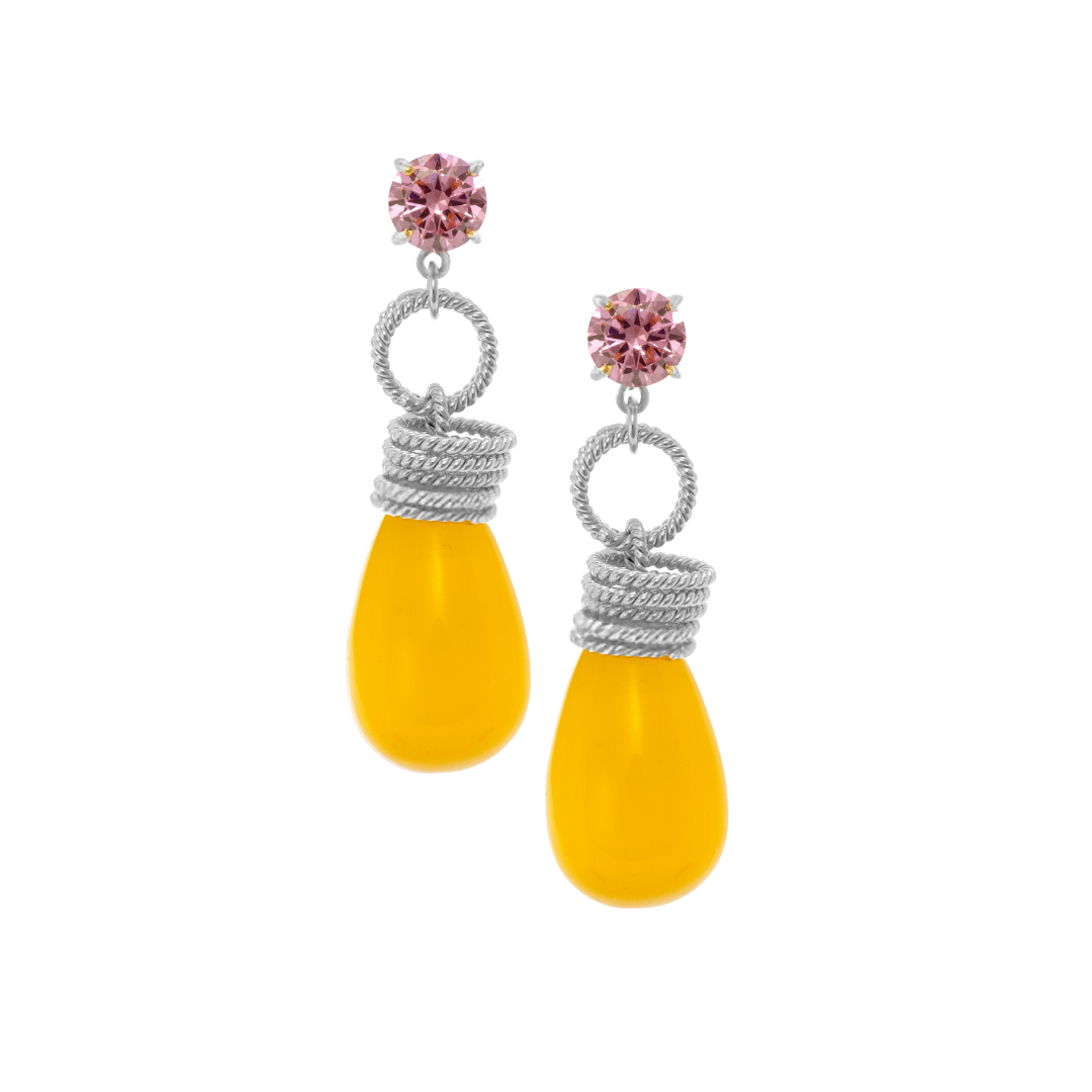 Pink and Lemon Cat's Eye Drop Earrings: The Clarissa