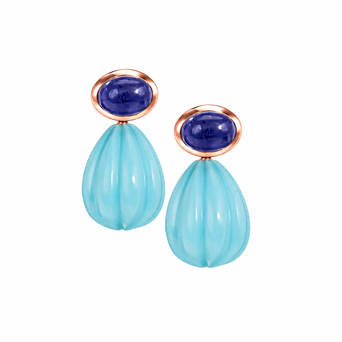 Tanzanite & Carved Turquoise Drop Earrings: The Salma