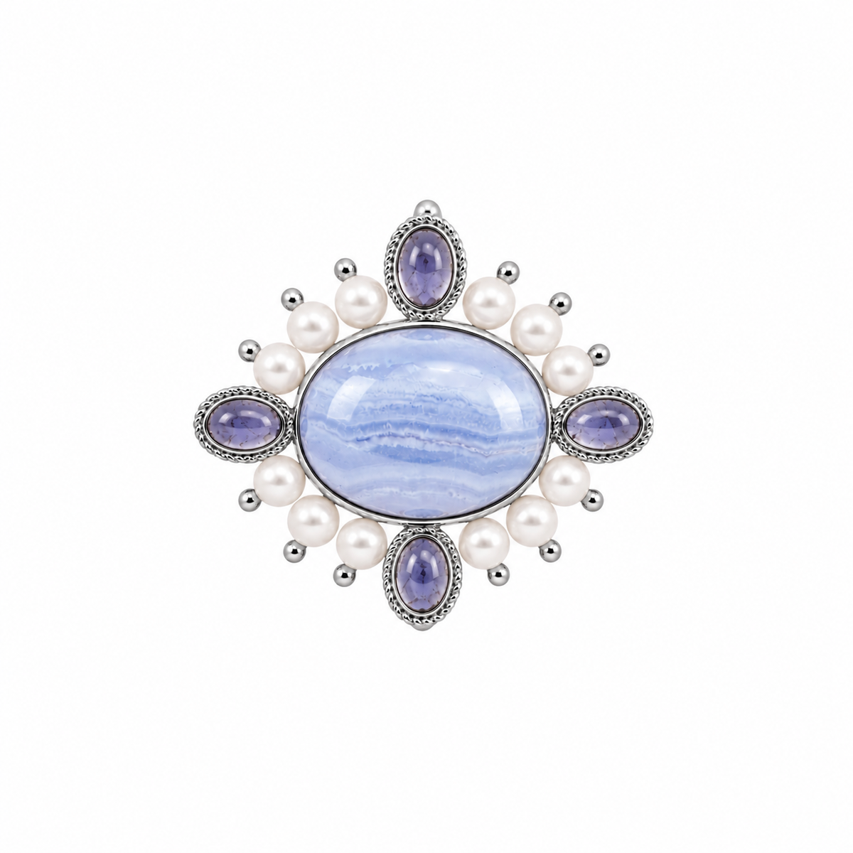 3-in-1 Blue Lace Agate & Iolilte Brooch/Clip/Charm: The Celeste