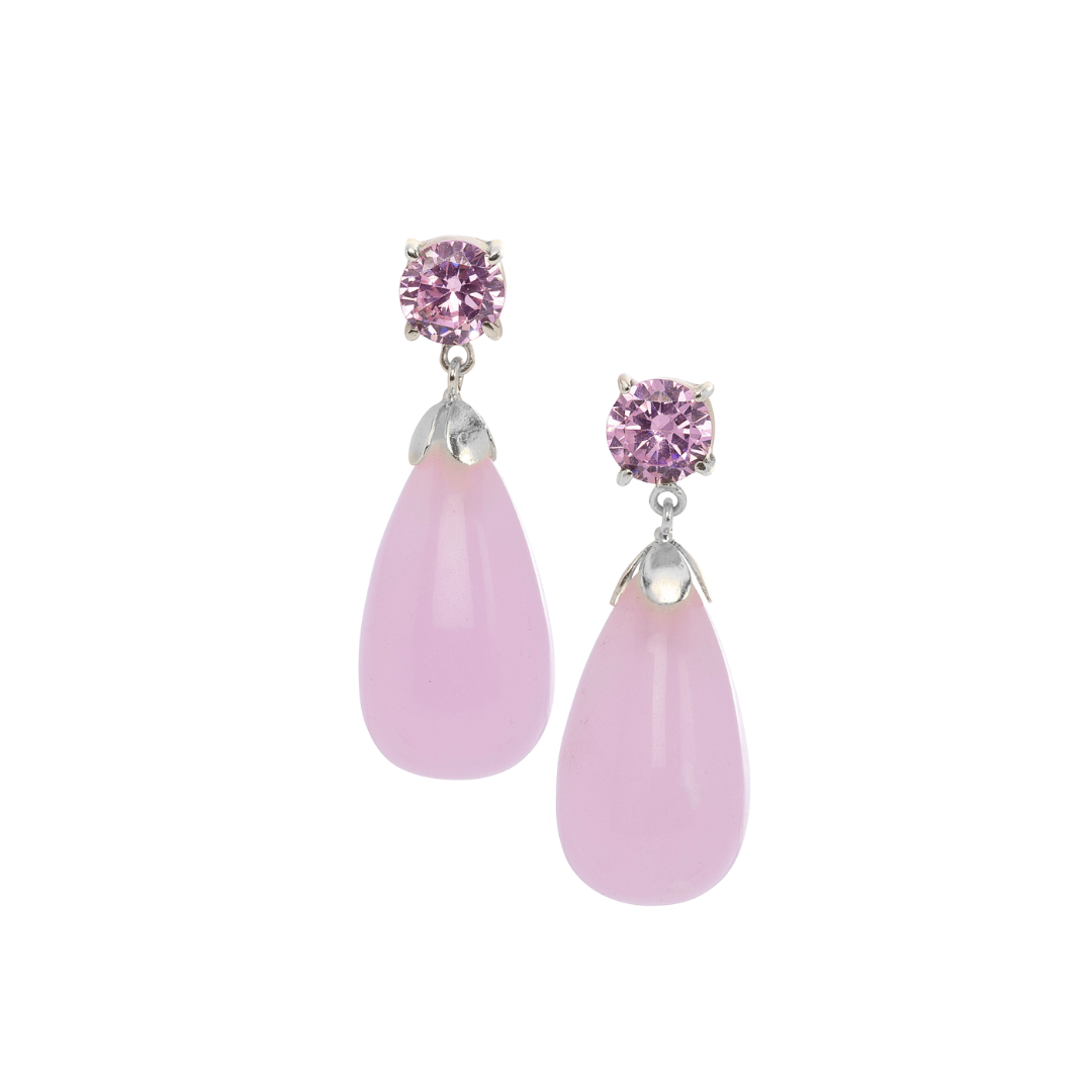 Pink and Pink Chalcedony Drop Earrings: The Loren