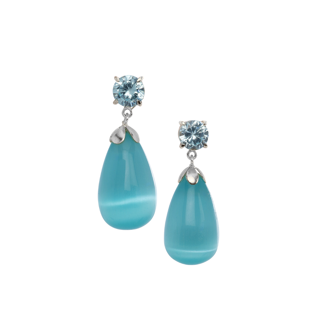 Sky Blue Topaz and Cat's Eye Drop Earrings: The Loren