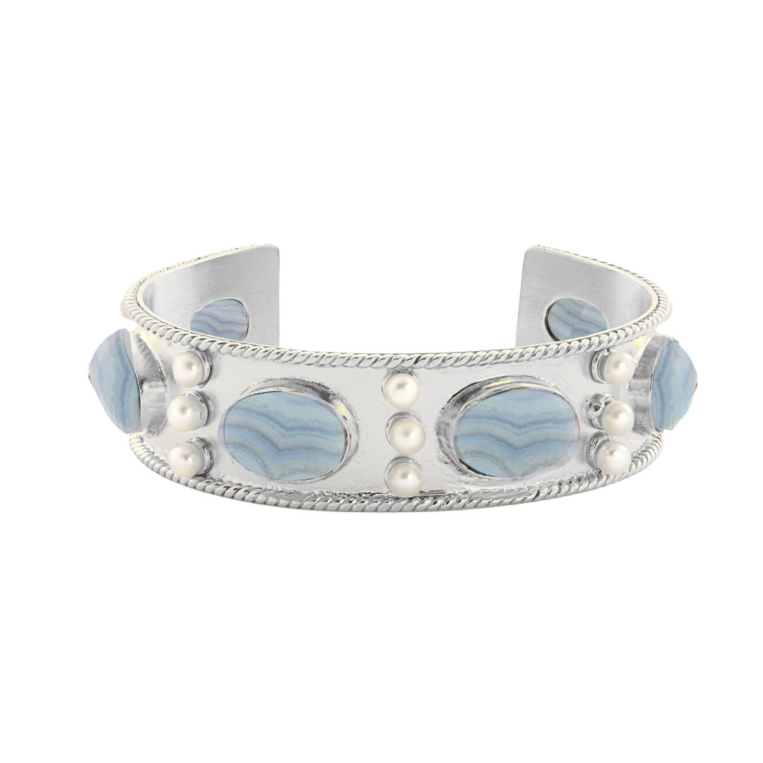 The Viviene: Gemstone & Pearl Cuff Bracelet