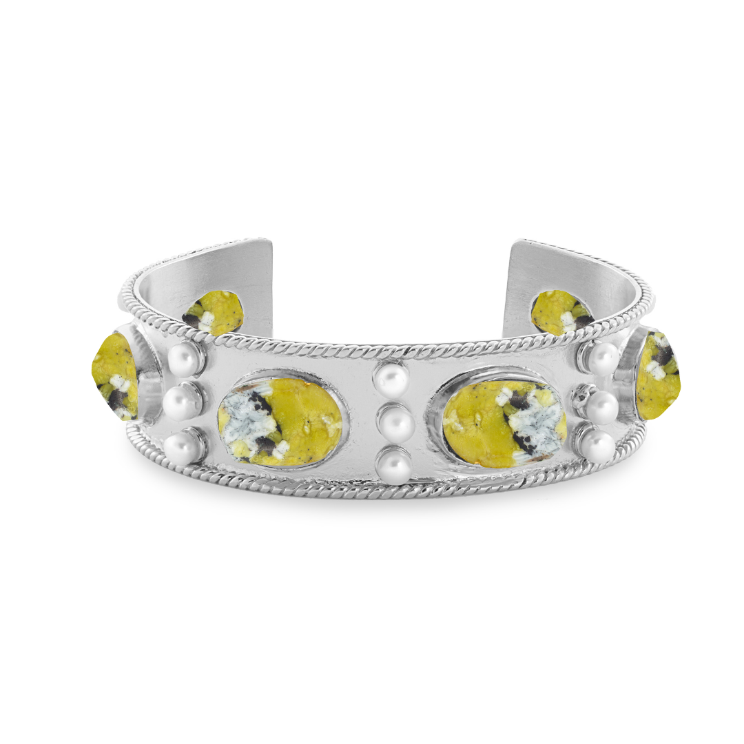 The Viviene: Gemstone & Pearl Cuff Bracelet