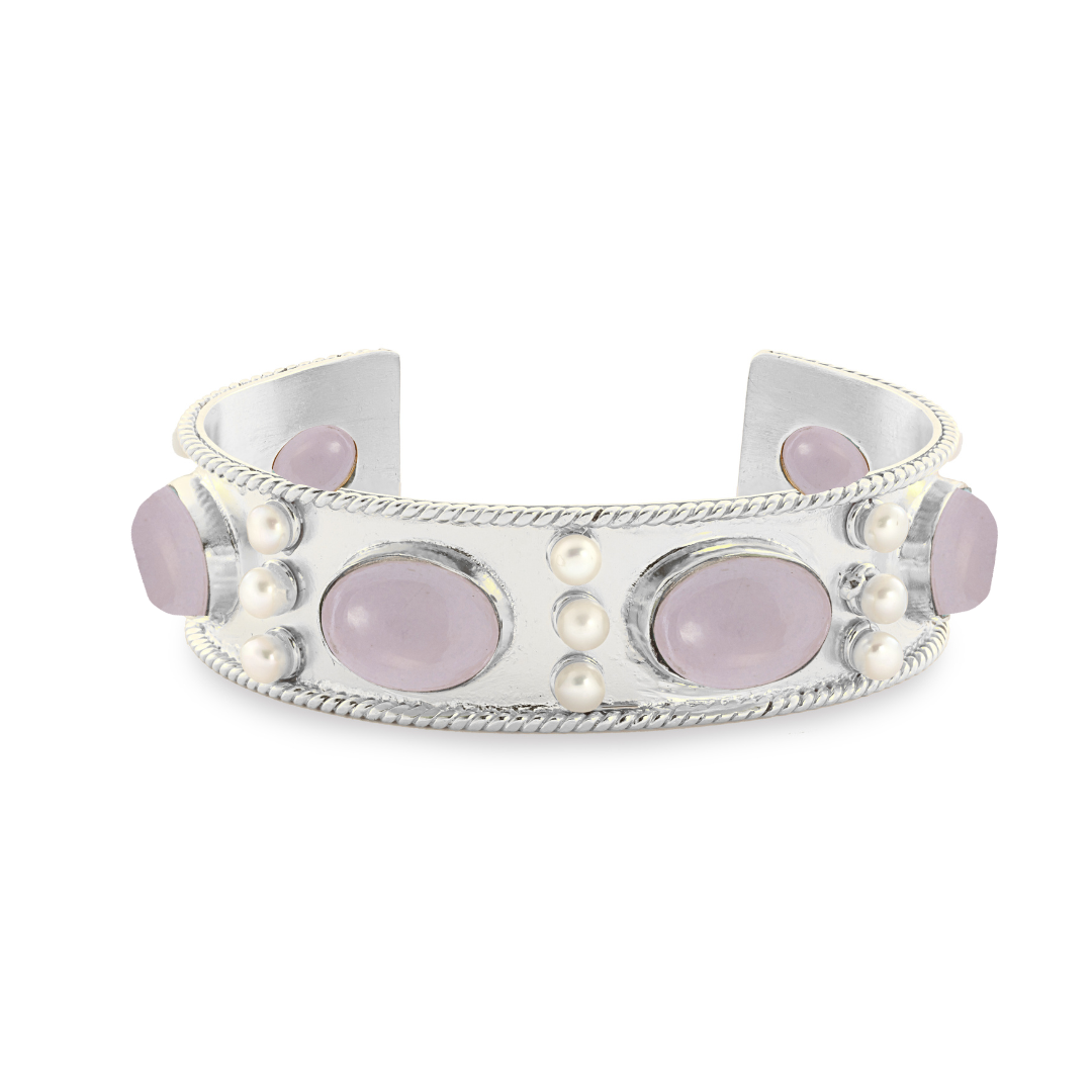 The Viviene: Gemstone & Pearl Cuff Bracelet