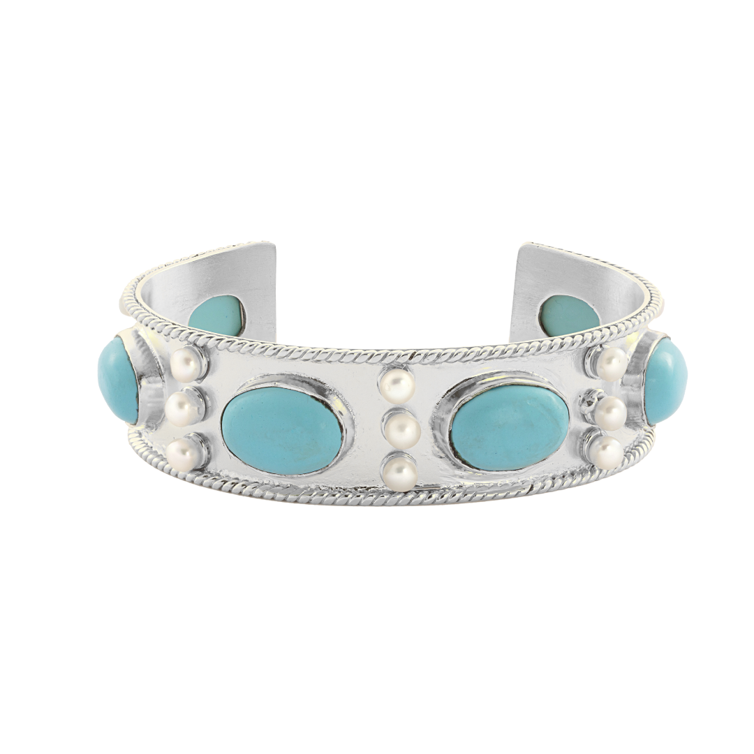 The Viviene: Gemstone & Pearl Cuff Bracelet