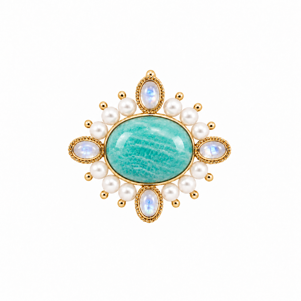 3-in-1 Amazonite & Rainbow Moonstone Brooch/Clip/Charm: The Celeste