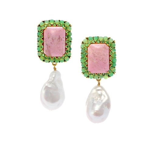 18k Gold Vermeil Petalite, Chrysoprase and Baroque Pearl Earrings: The Victoria