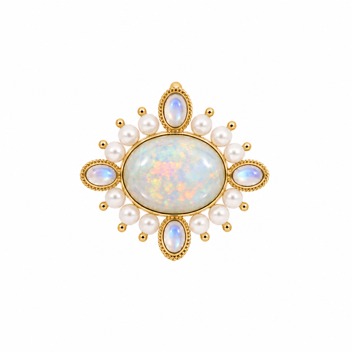 3-in-1 Opal & Rainbow Moonstone Brooch/Clip/Charm: The Celeste
