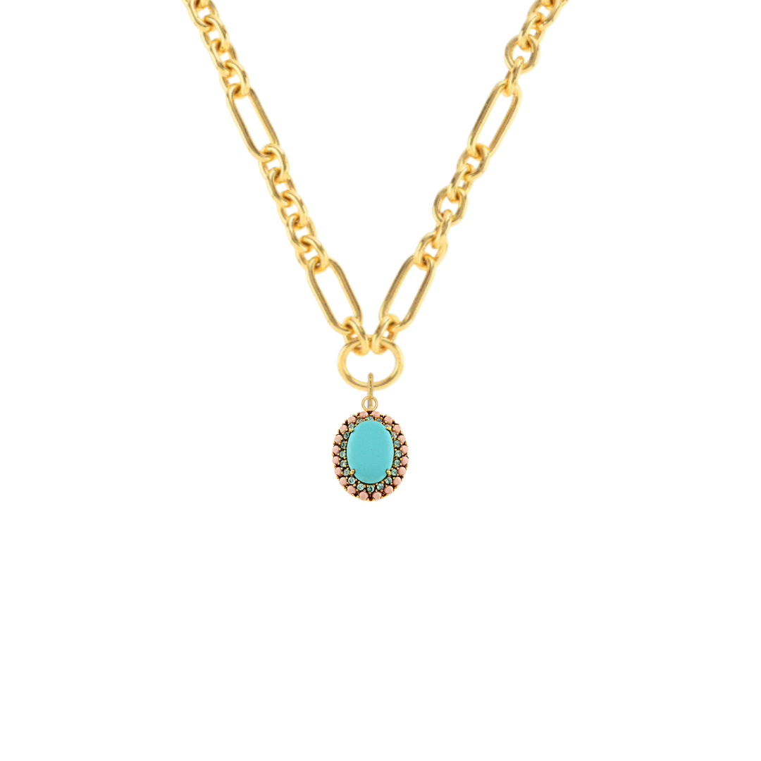 Turquoise & Coral Oval Charm: The Catherine