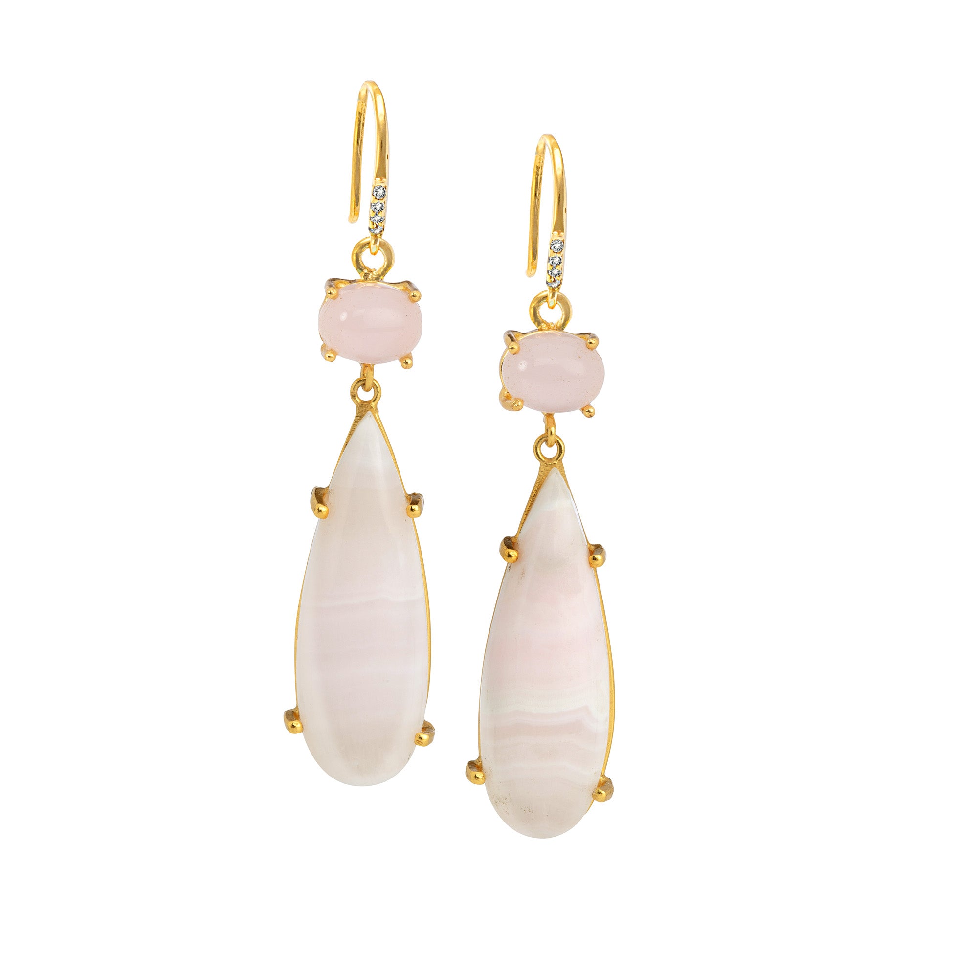 18k Gold Vermeil Rose Quartz and Aragonite Hook Earrings: The Claudia