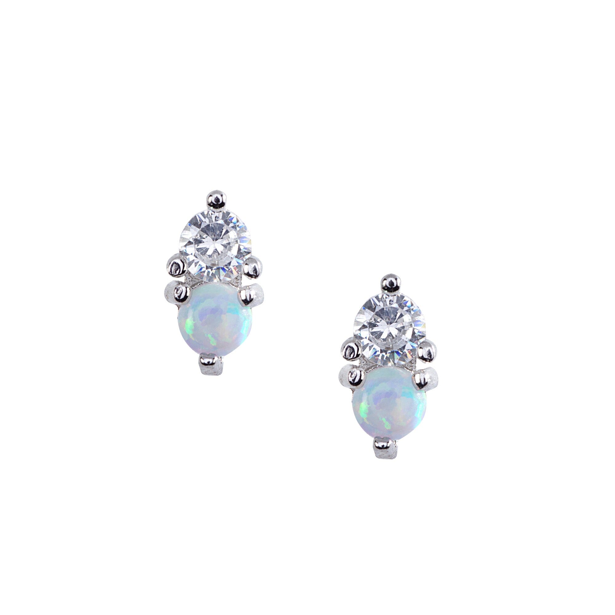 White Topaz And Opal Stud Earrings In Silver: The Zealie