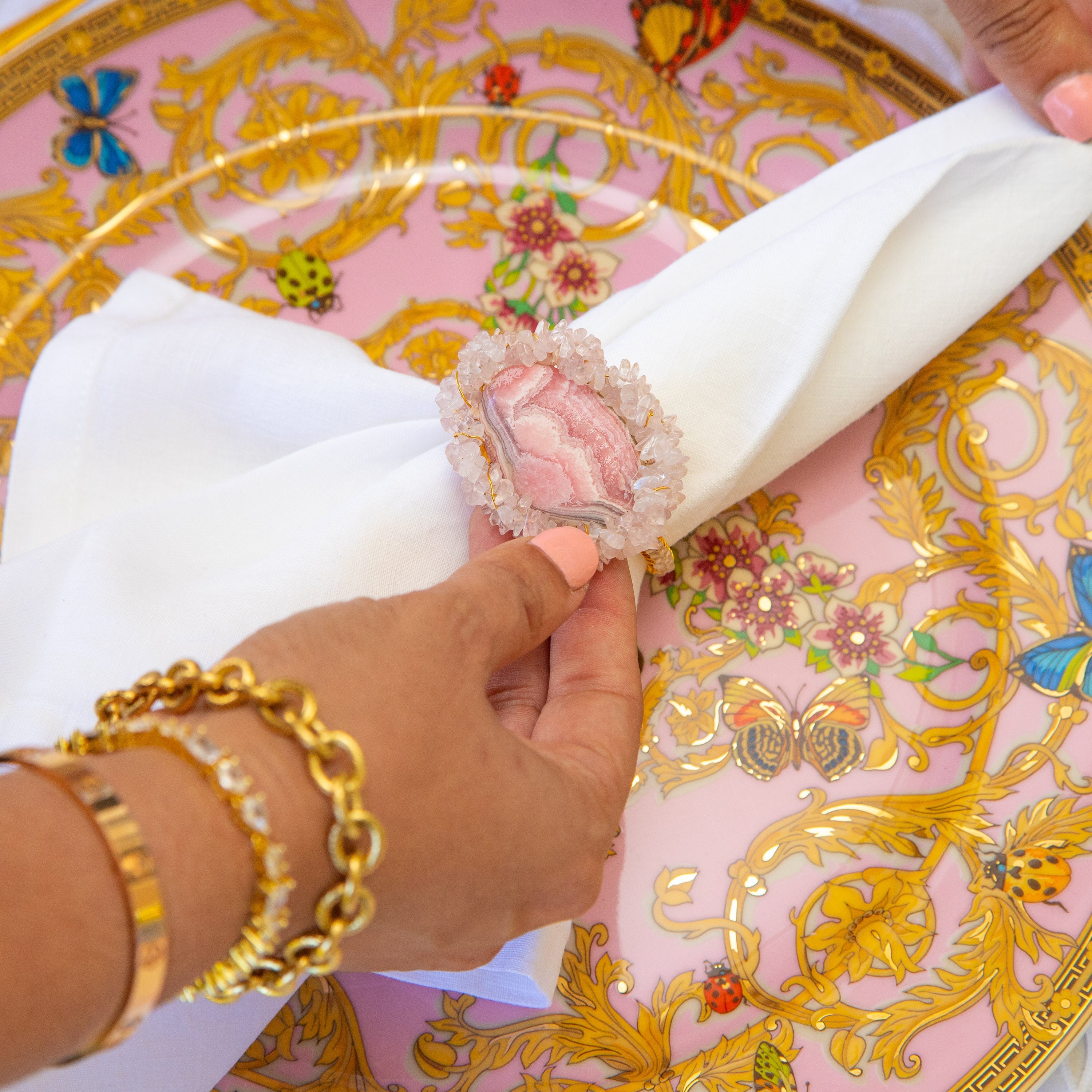 RHODOCHROSITE & ROSE QUARTZ NAPKIN RING Homewares Jimena Alejandra