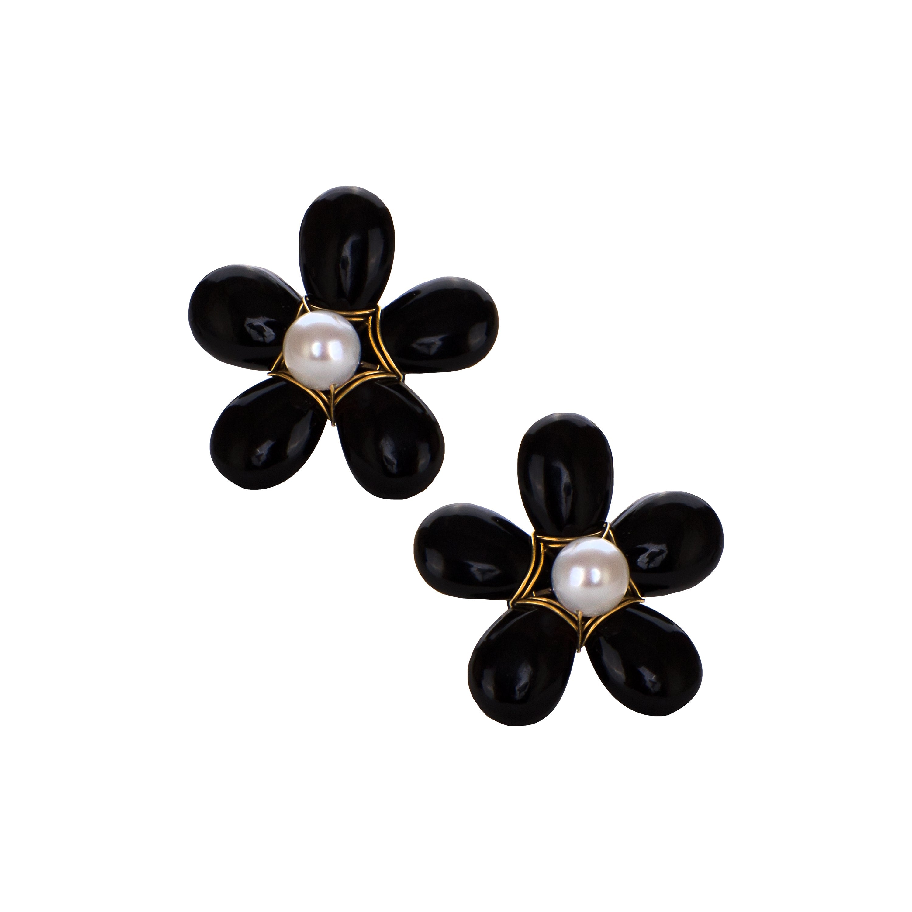 THE FLORA (Black) Earrings Jimena Alejandra Gold Plated