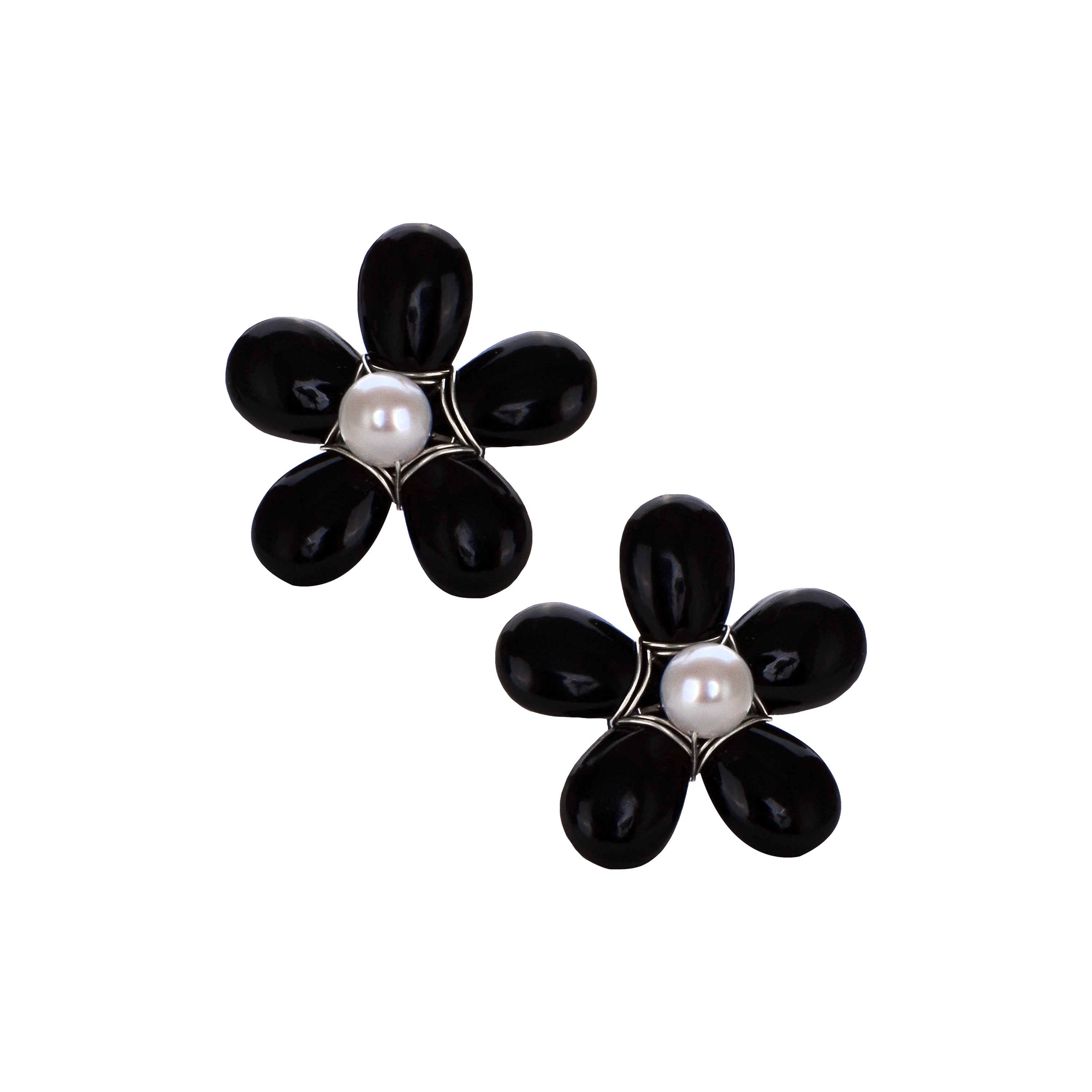THE FLORA (Black) Earrings Jimena Alejandra Silver